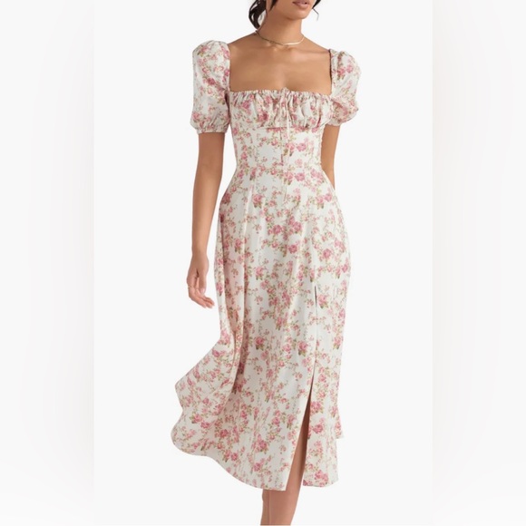 HOUSE OF CB Tallulah Floral Cotton Blend Sundress (Size XS) (White/Pink Floral) - Picture 6 of 9